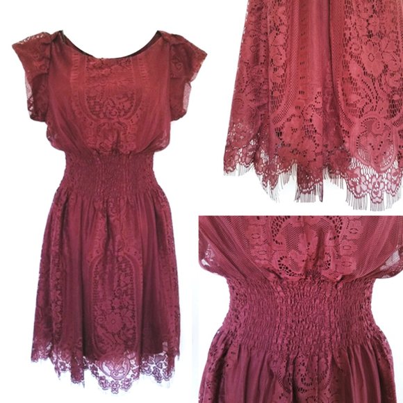 Pinky Ruched Waist Lace Overlay Dress - Picture 2 of 14